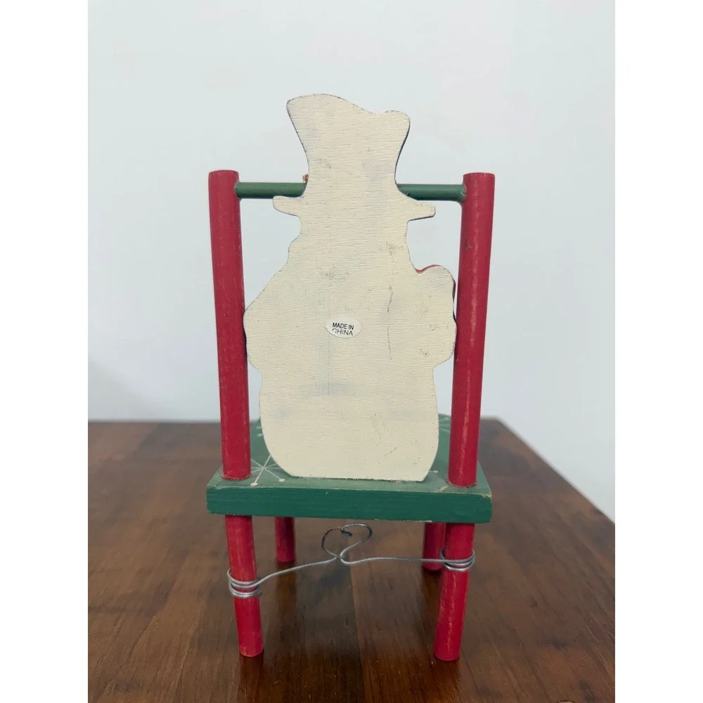 VTG Snowman Wooden Decorative hand painted Mini Chair Christmas Holiday Decor